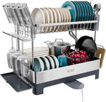 SUNLY 2 Tier Dish Drying Rack, Extra Large Dish Rack, Expandable Dish Racks for Kitchen Counter, Multifunctional Large Dish Drainers for Kitchen Counter, Black