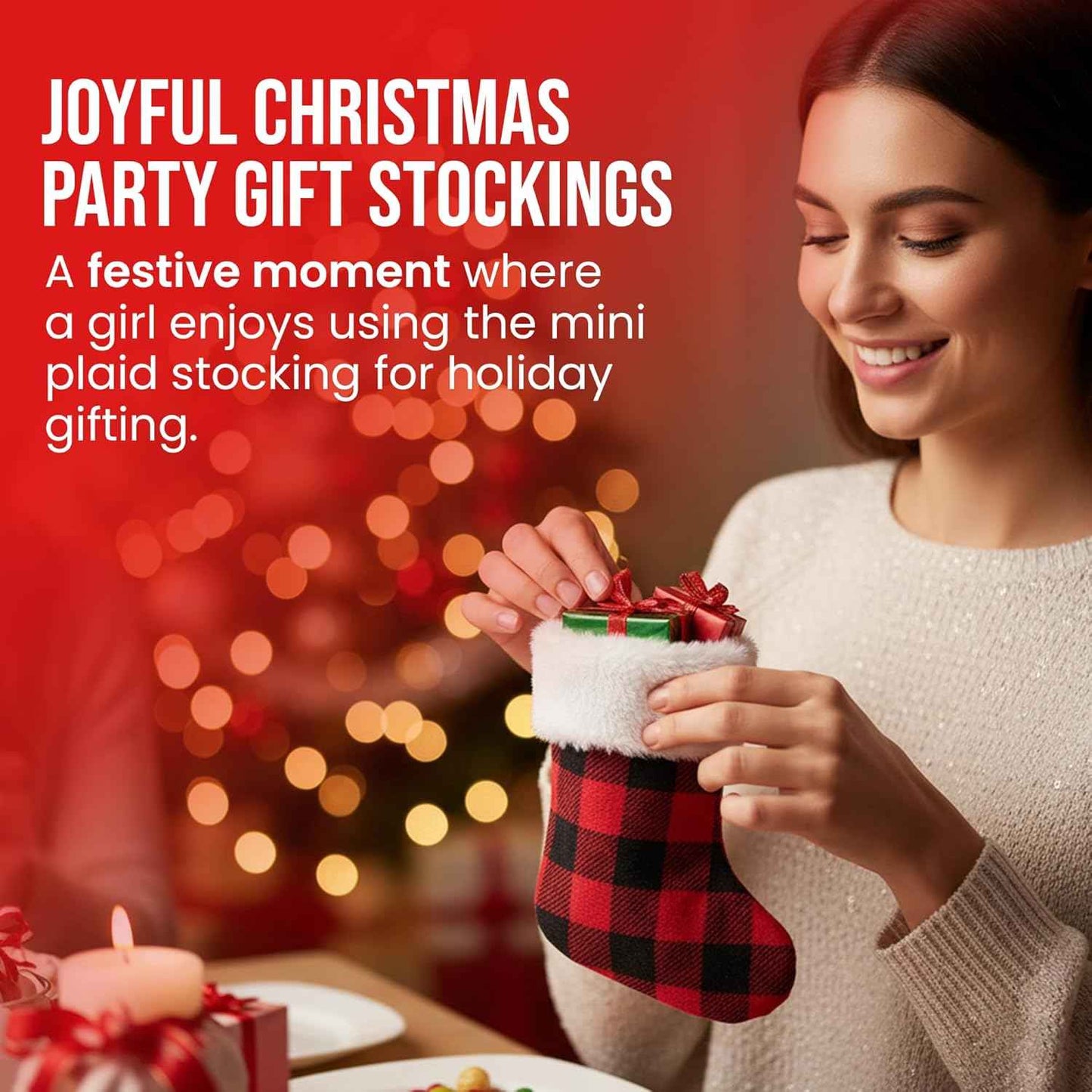 Iconikal 24-Pack Mini Christmas Stockings, 6-Inch, Red Buffalo Plaid Decoration Ornament