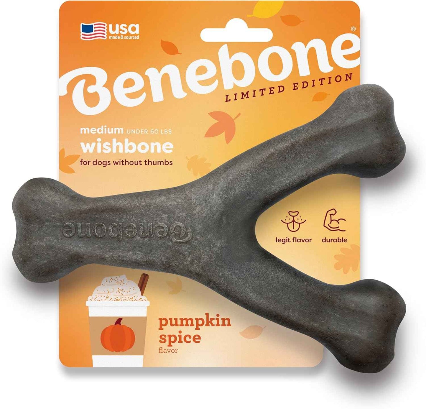 Benebone Wishbone Durable Dog Chew Toy for Aggressive Chewers, Real Bacon, Made in USA, Medium