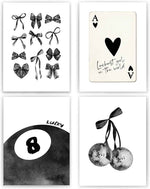 okaxscm Sage Green Coquette Trendy Preppy Wall Art Prints Set of 4, Coquette Preppy Room Decor Aesthetic, Green Bow Disco 8 Ball Cherry Wall Decor Posters for Girls Bedroom Dorm, 8x10 Unframed