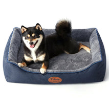 Orthopedic dog bed, medium size, durable egg crate foam, navy, washable cover, waterproof lining