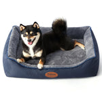 Orthopedic dog bed, medium size, durable egg crate foam, navy, washable cover, waterproof lining