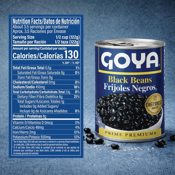 Goya Foods 15.5 Ounce Black Beans, 8 Pack, Gluten Free, Low Fat, Kosher
