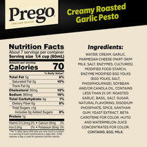 Prego Creamy Roasted Garlic Pesto Pasta Sauce, 14.5 oz Jar, No Added Sugars, Real Basil