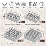 Closet Organizer Drawer Divider Assorted 7 Pieces Gray Non-Woven Fabric