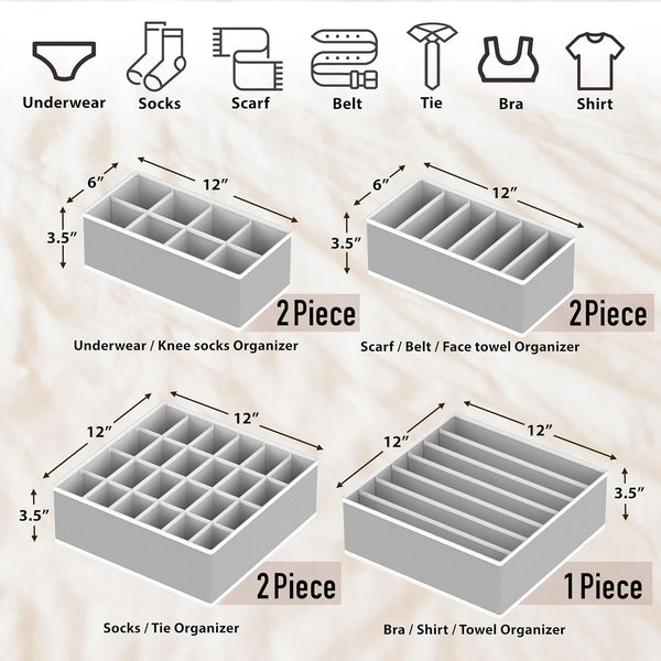 Closet Organizer Drawer Divider Assorted 7 Pieces Gray Non-Woven Fabric