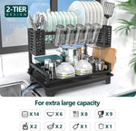 Large capacity 2-tier dish drying rack with stainless steel construction