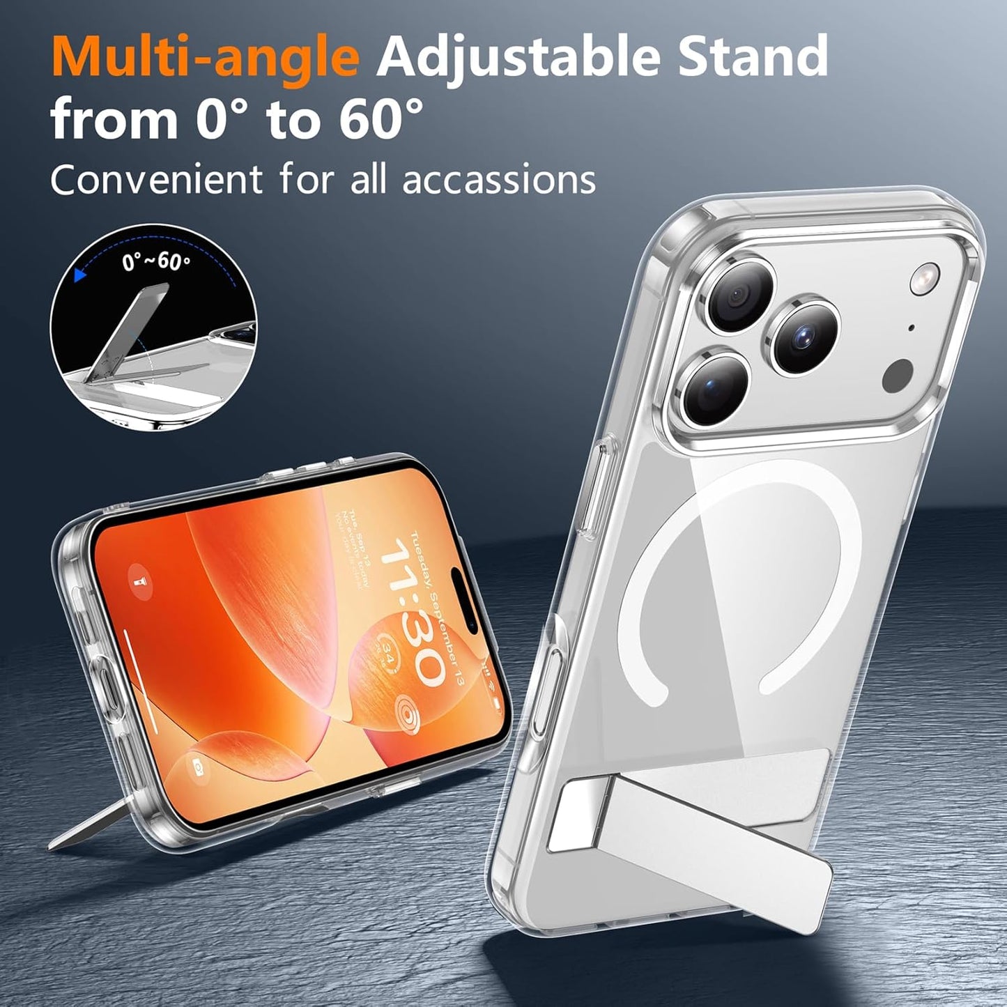 SPIDERCASE Magnetic for iPhone 17 Pro Max Case,with [3 Stand Ways] [Military Grade Drop Protection] with Invisible Stand Shockproof Slim Case for iPhone 17 Pro Max 6.9",Clear