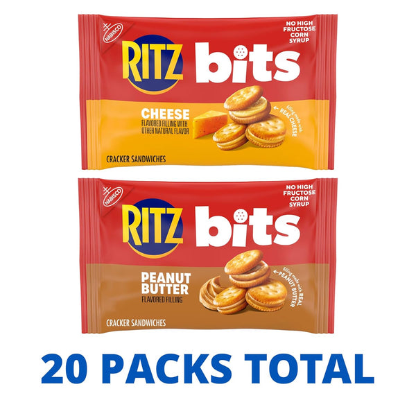 RITZ Bits Peanut Butter and Cheese Sandwich Crackers Variety Pack, 20 Snack Packs