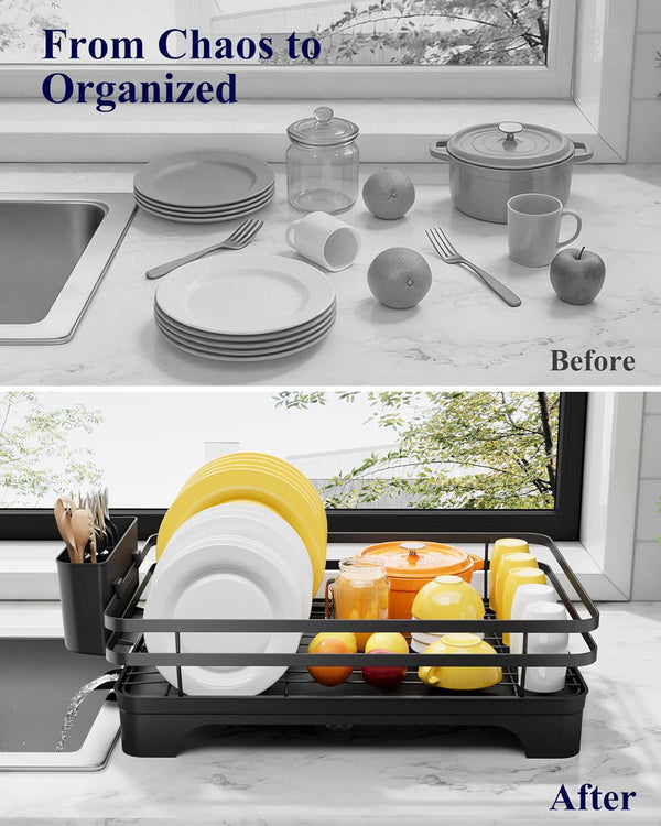 Kitsure Dish Drying Rack for Kitchen Counter with Cutlery Holder