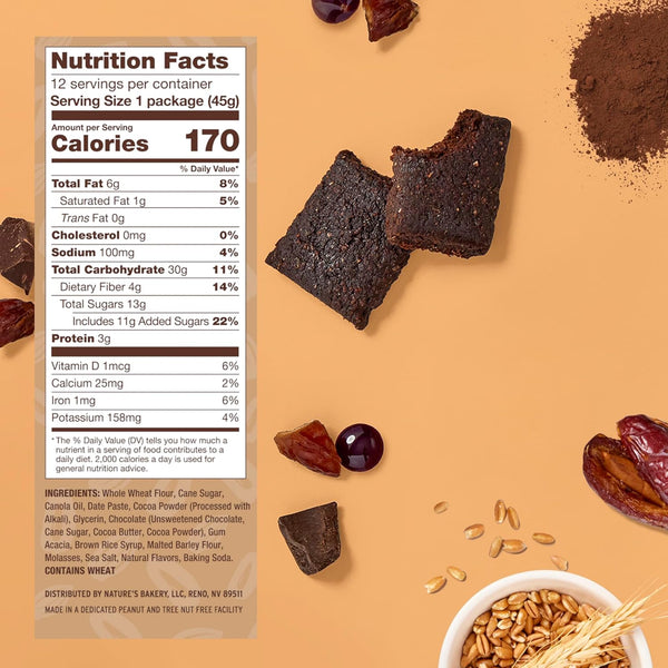 Nature's Bakery Double Chocolate Brownie Bars, Whole Grains, Dates, and Cocoa, Plant Based, Dairy-Free Snack Bars