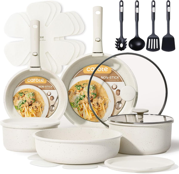 19-piece ceramic cookware set with non-stick coating and induction compatibility