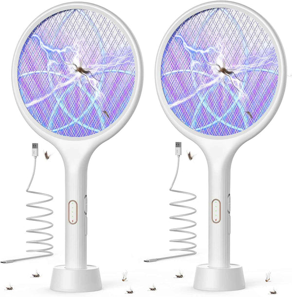 YISSVIC Electric Fly Swatter 4000V Bug Zapper Racket Dual Modes Mosquito Killer with Purple Mosquito Light Rechargeable for Indoor Home Office Backyard Patio Camping (Black-1 Pack)
