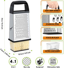 Urbanstrive Cheese Grater With Container Box Grater Stainless Steel Graters for Kitchen Cheese Shredder Parmesan Shredder Kitchen Gadgets Kitchen Tools Kitchen Gifts for Chef Dishwasher Safe Zester