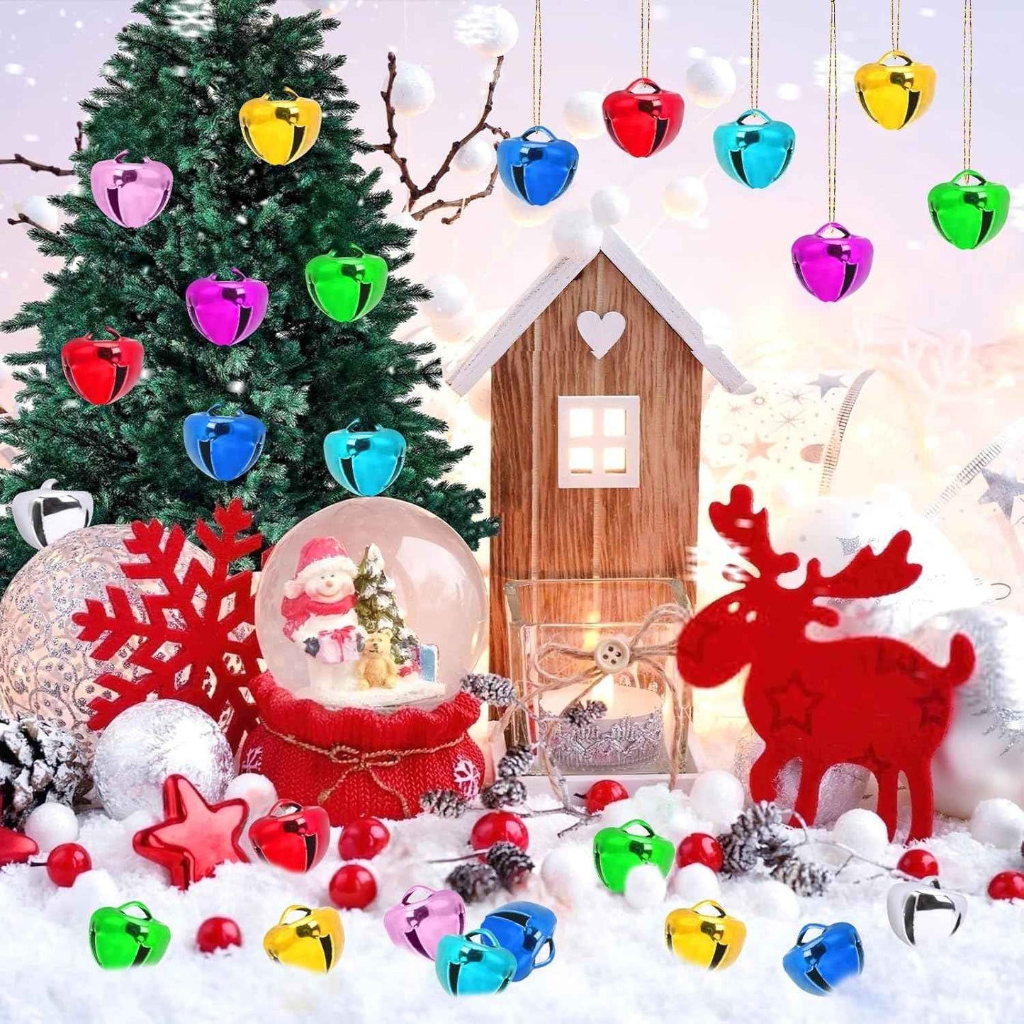 Augshy 120 Pieces Multicolour Jingle Bells, 2/5 Inch Craft Bell Bulk for Christmas Home and Pet Decorations Xmas Decor Party Favors Supplies