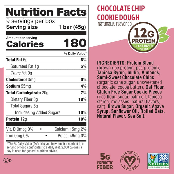 Lenny & Larry's Cookie-fied Bar - Chocolate Chip Cookie Dough Vegan Protein Bars