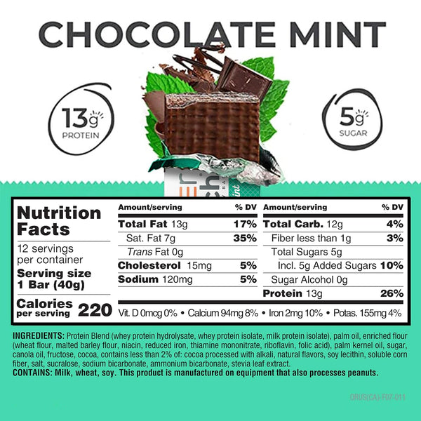 Power Crunch Protein Energy Wafer Bars, Chocolate Mint, 1.4 Ounce, 12 Count