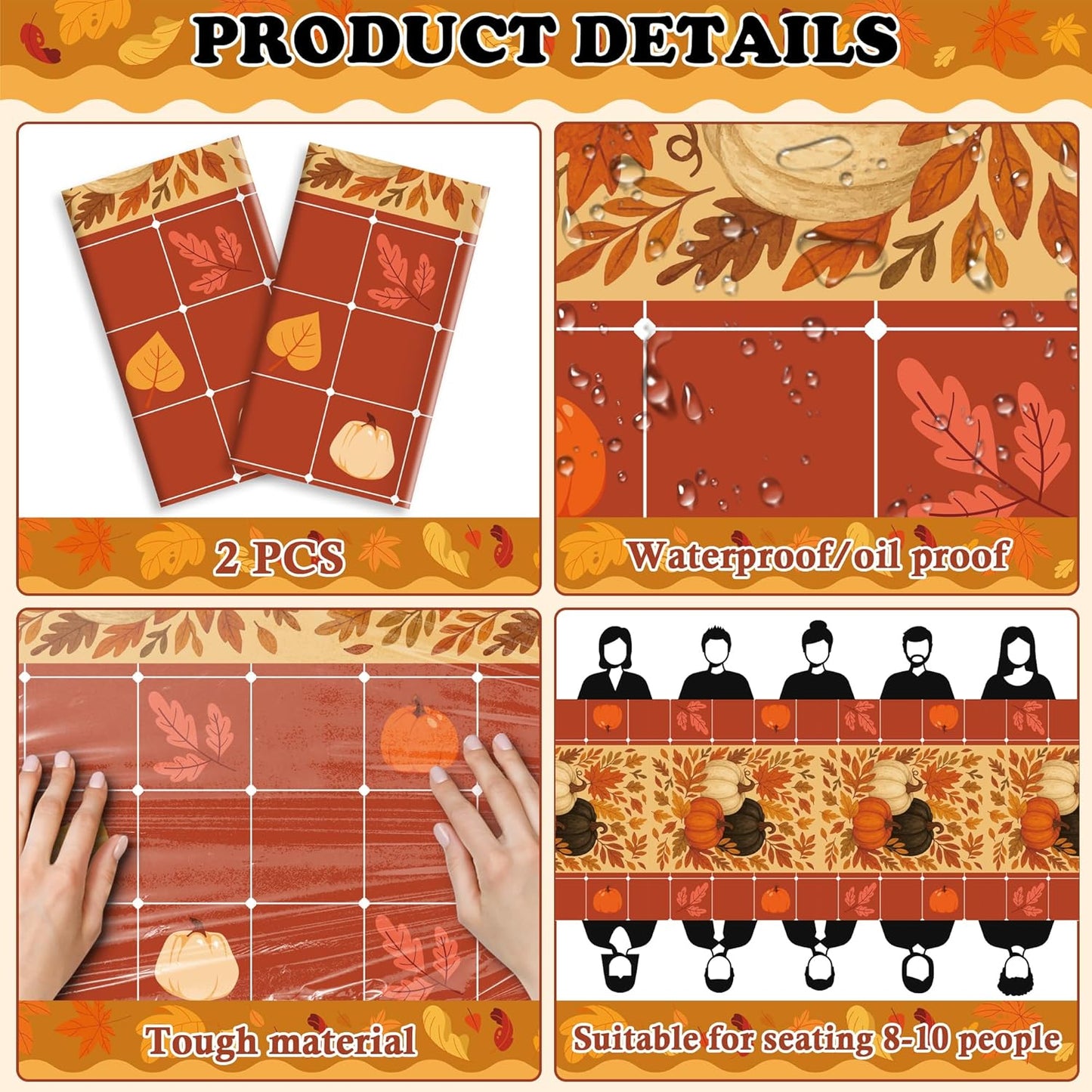 OHOME Thanksgiving Tablecloth - Thanksgiving Decorations - Friendsgiving Table Decor for Party Favors Essentials Backdrop Outdoor Indoor,52''x87'',2 Pack