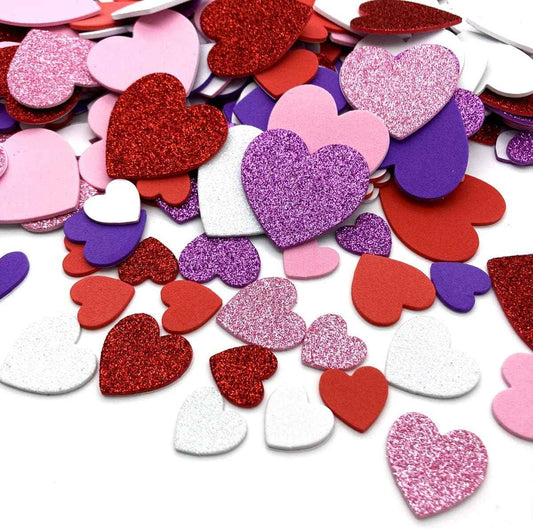 360 Pcs Heart Stickers Self Adhesive Foam Hearts 3 Sizes 4 Colors Heart Shaped Decals in Glitter and Matte Red Pink White Purple for Valentine's Day Crafts Décor DIY Greeting Cards Mother's Day Cards