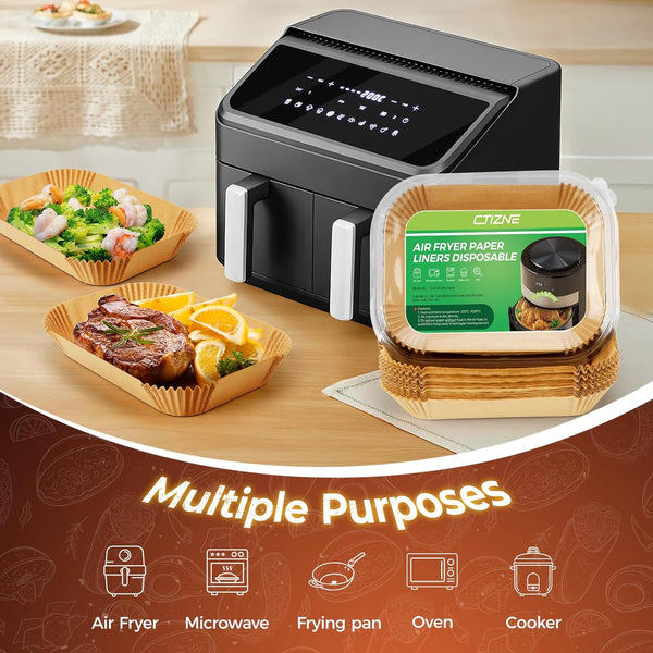 305 Pcs Air Fryer Liners for Bella Slim | Ninja DZ201 | Cosori Dual Air Fryer, Non Stick Rectangle Air Fryer Liners Disposable, Dual Airfryer Liners Parchment Paper Sheets