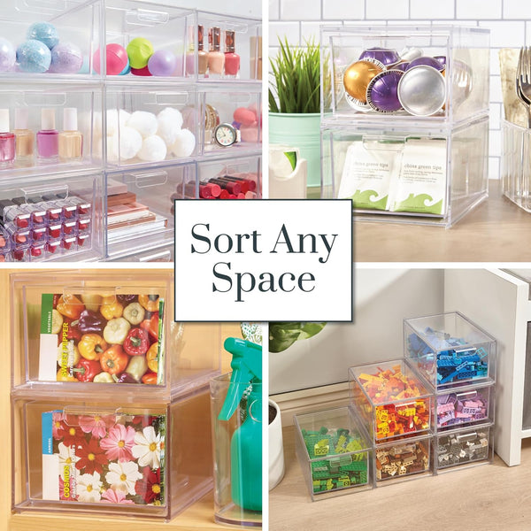 Stackable Clear Plastic Organizer Drawers for Cosmetics and Beauty Supplies