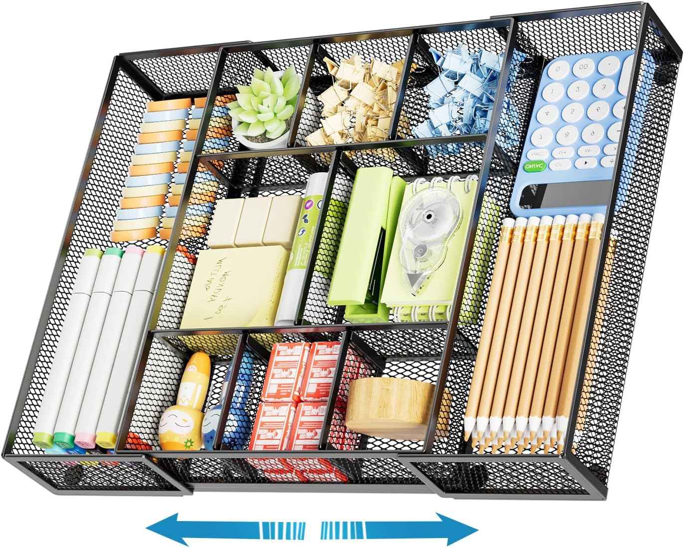 marbrasse expandable desk drawer organizer with 10 adjustable compartments black