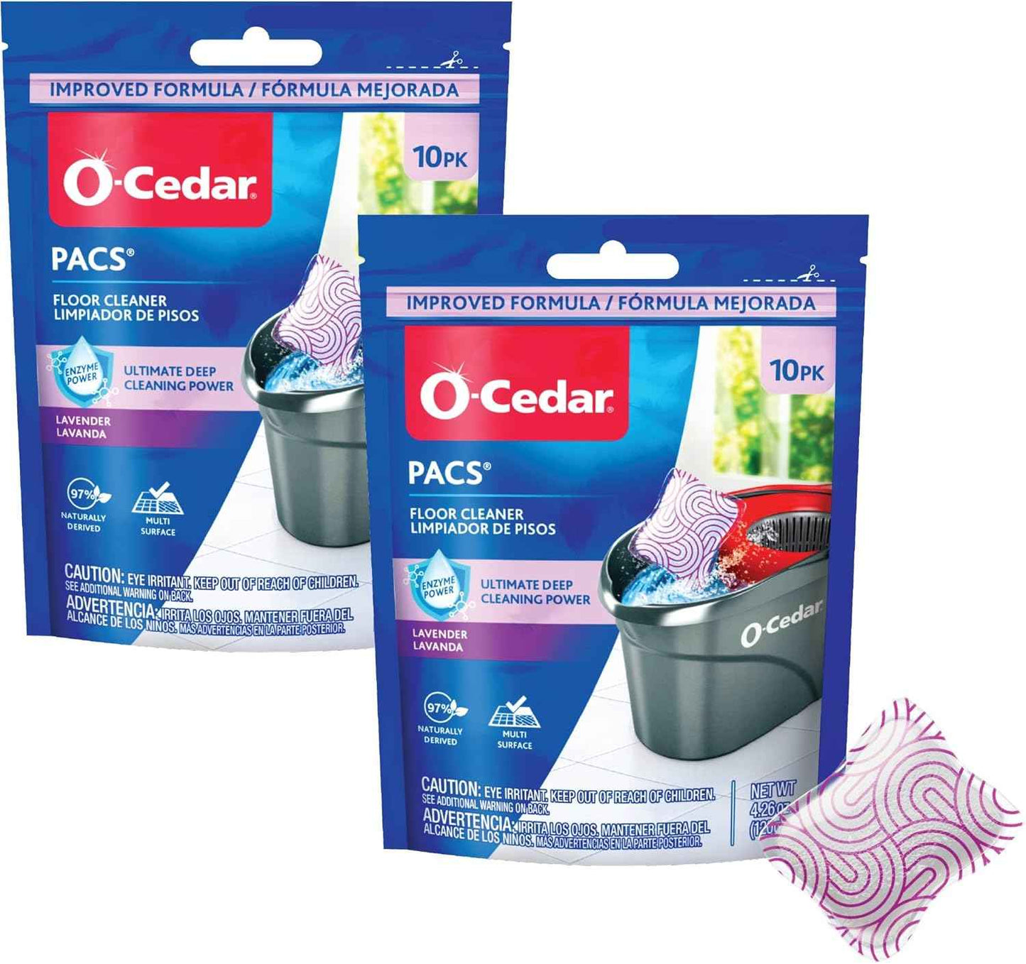 O-Cedar PACS Hard Floor Cleaner, Crisp Citrus Scent 10 Count (1-Pack) | Made with Naturally-Derived Ingredients | Safe to Use on All Hard Floors | Perfect for Mop Buckets