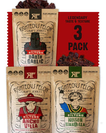 Righteous Felon Biltong Beef Jerky Variety Pack with 3 Flavors