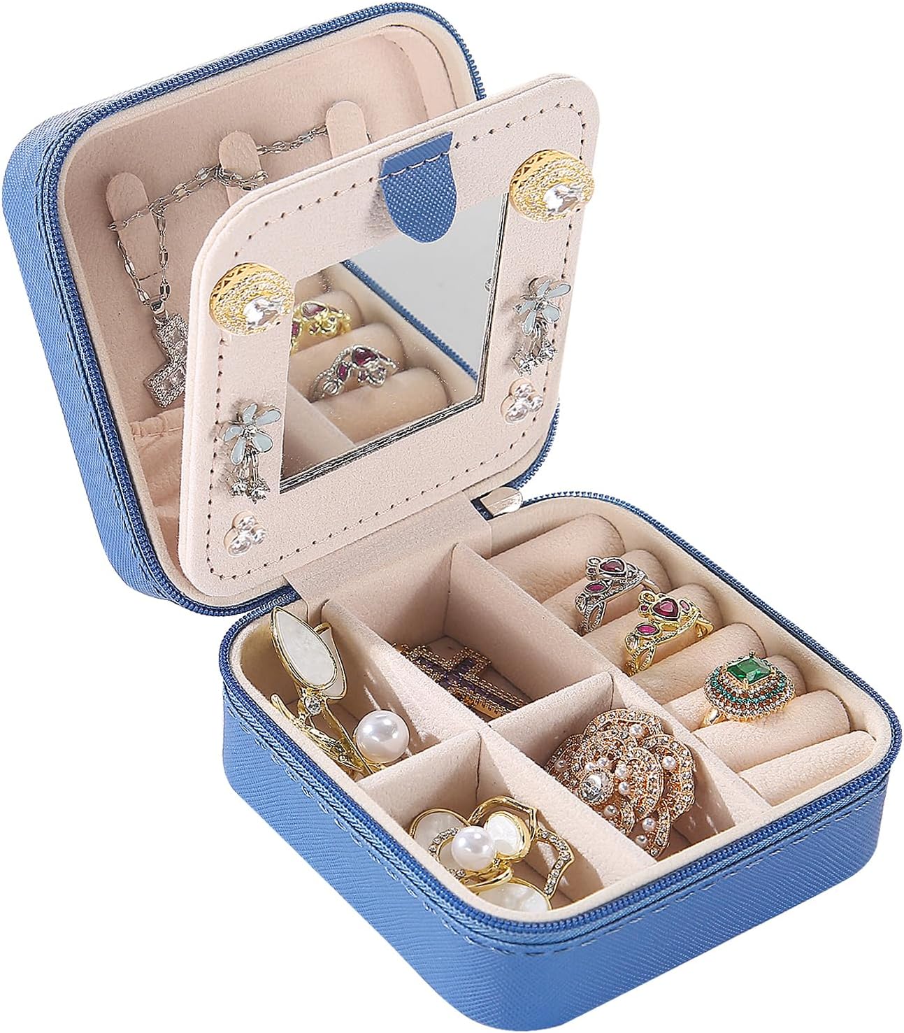 KElofoN Travel jewelry case Travel jewelry box Travel Jewelry Organizer Small box Gift for Girls Women with Mirror(Pink)