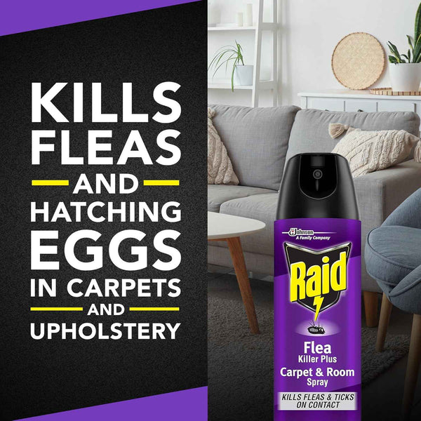 Raid Flea Killer Carpet & Room Spray, kills adult fleas and hatching eggs for up to 4 months, non-staining spray, 16 Oz