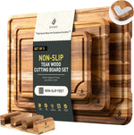 Teak Wood Cutting Board Set for Kitchen with Non-Slip Base and Durable Construction