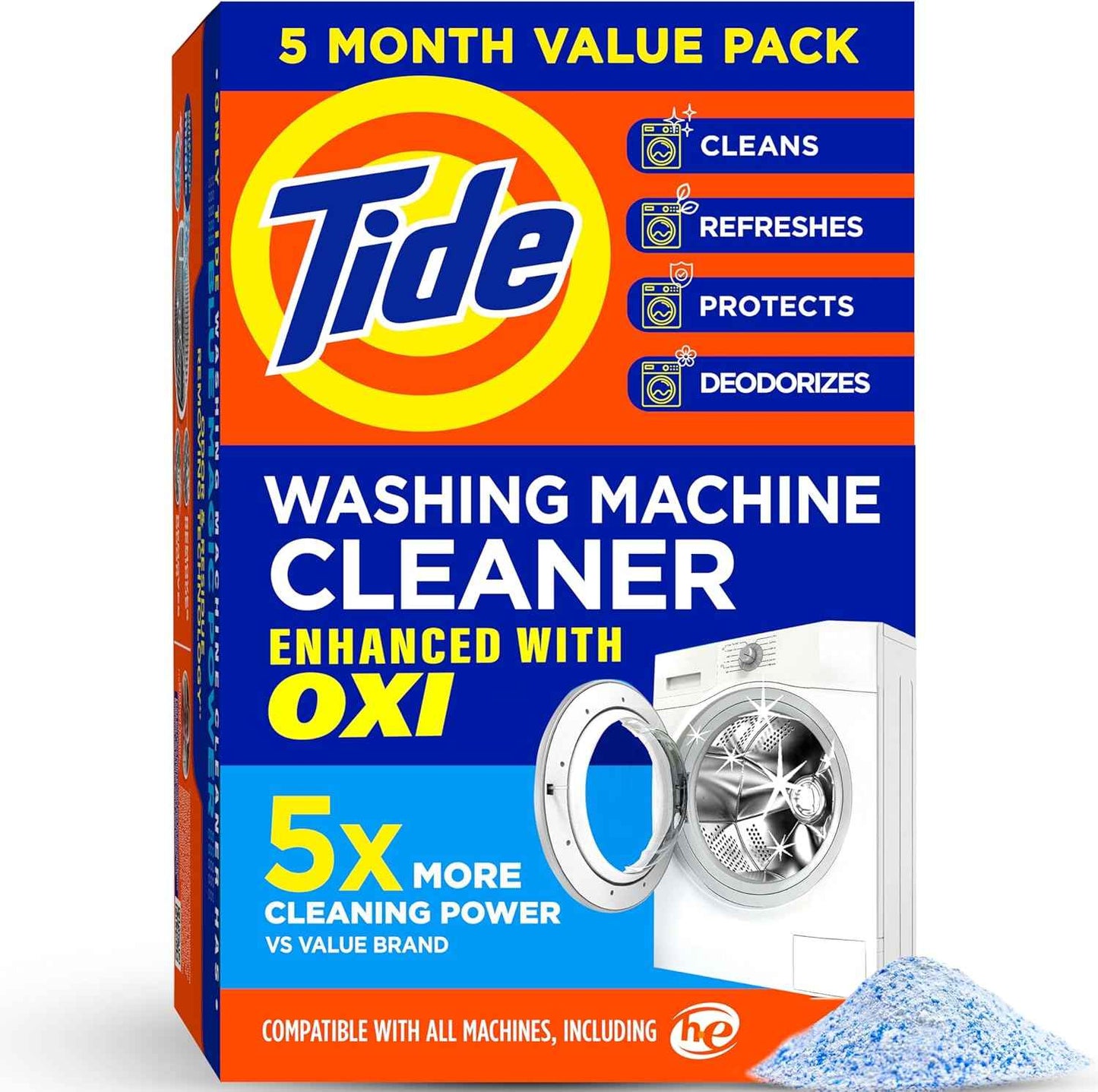 Washing Machine Cleaner by Tide, Washer Machine Cleaner with Oxi for Front and Top Loader Washer Machines, Deep Cleaning Residue & Odor Eliminator, 7 Month Supply