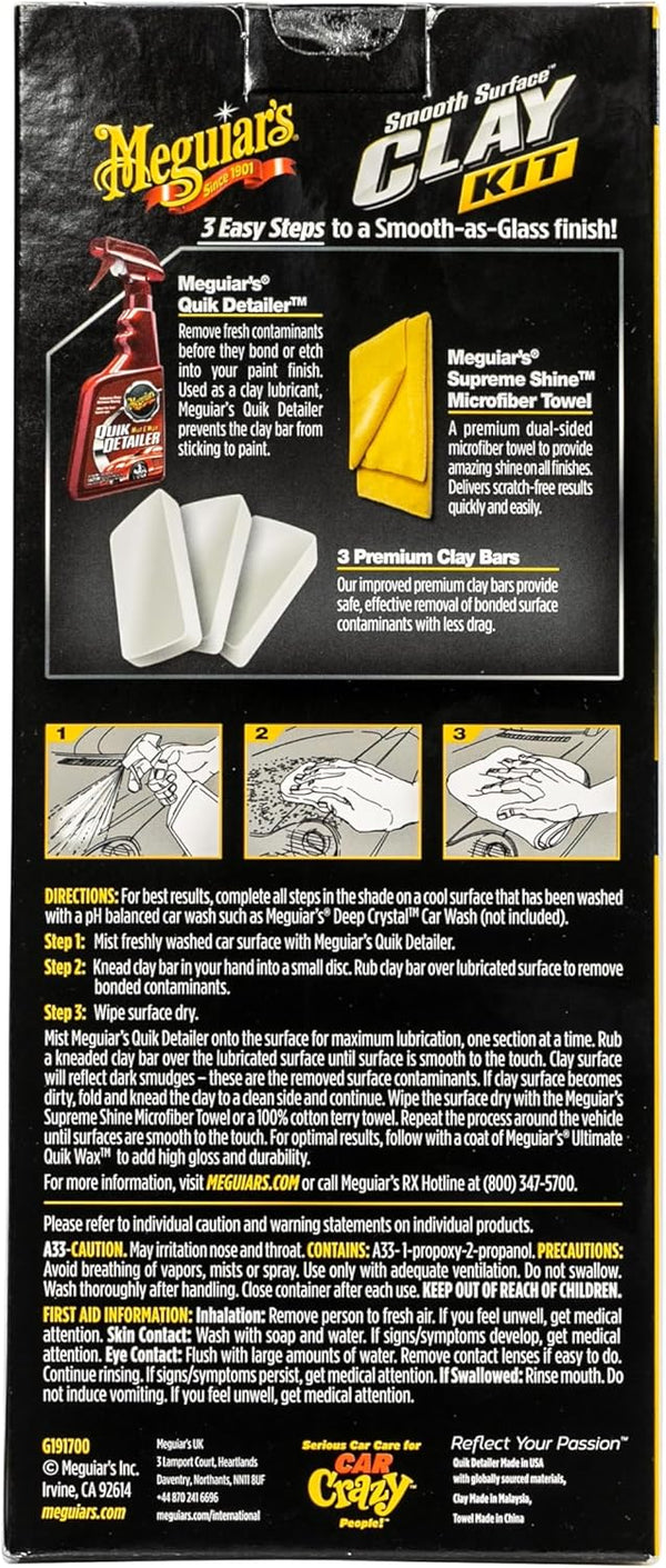 Meguiar's G191700 smooth surface clay kit for safe and easy car claying, glass finish results