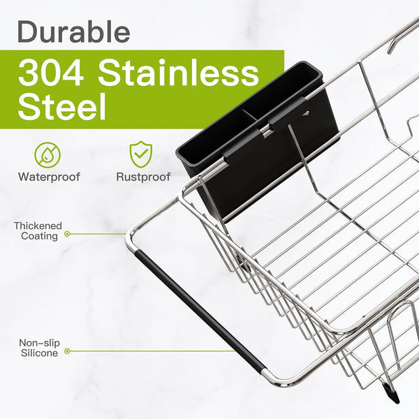 Stainless Steel Dish Drying Rack for Kitchen Sink with Utensil Holder