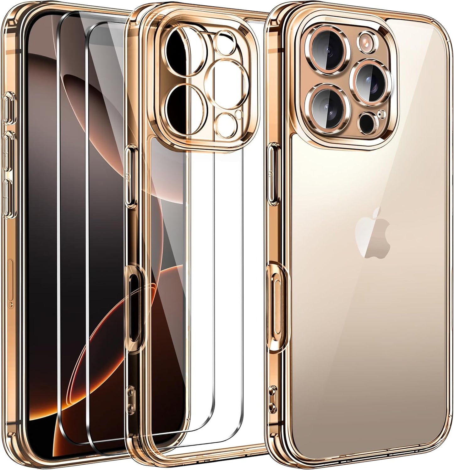 ivoler 3-in-1 Clear Case Designed for iPhone 17 Pro Max 6.9'' 2025 with 2 Pack Tempered Glass Screen Protector Full Camera Protection, Military Shockproof Hard Back Slim for 17 Pro Max Cover - Clear