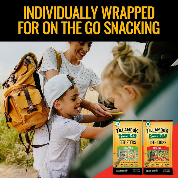 Tillamook Country Smoker 100% Grass Fed Beef Sticks, 8 Pack, 1.15 Ounce, Non-GMO, Gluten Free, High Protein Snack