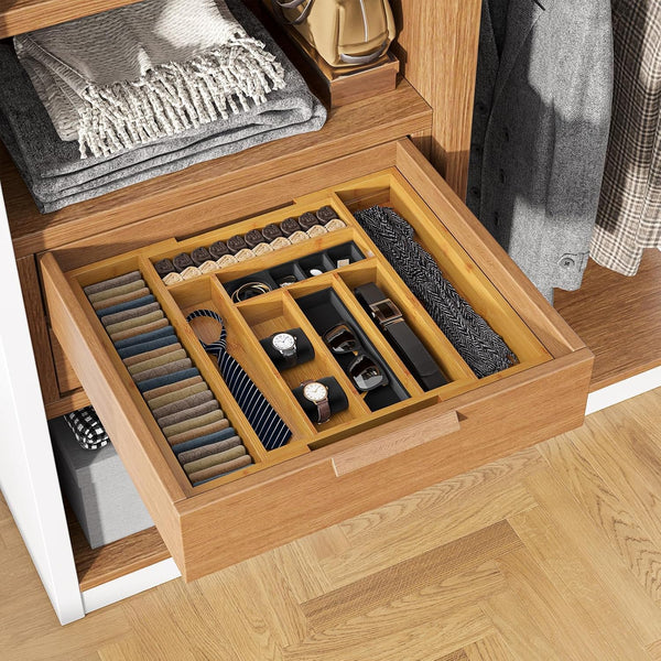 Bamboo Expandable Silverware Drawer Organizer for Kitchen Utensils and Storage