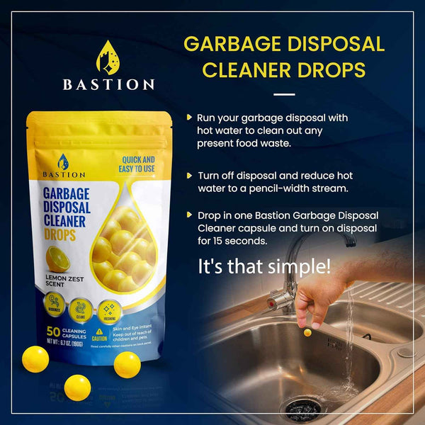 Bastion lemon zest scented 50-count garbage disposal cleaner drops & deodorizer pods for kitchen sink