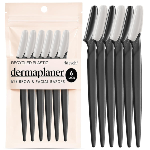 kitsch dermaplane razor for women face - black, 12 pc set - exfoliating facial razor for smoother skin