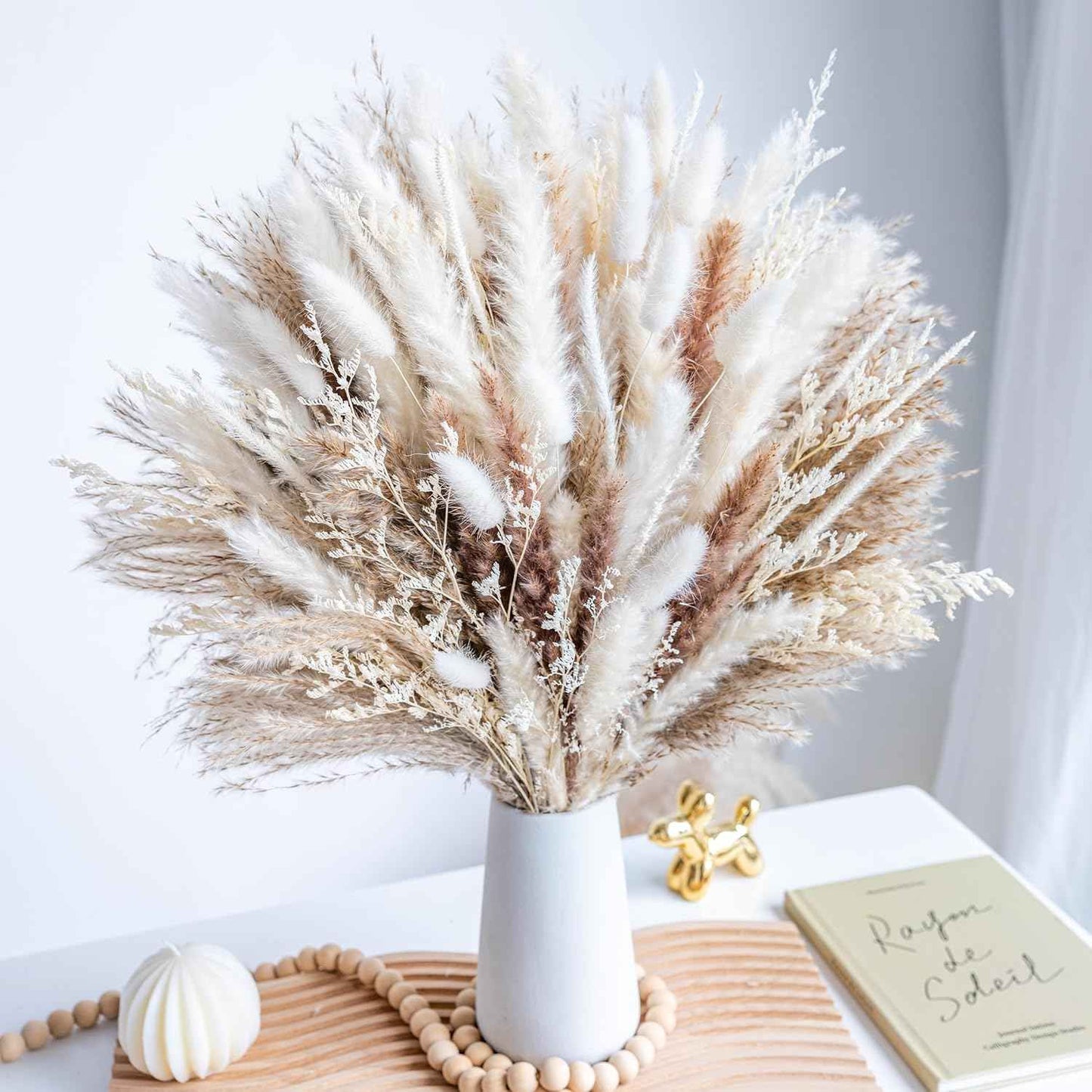 70PCS Natural Dried Pampas Grass Boho Home Decor Bouquet Phragmites Dried Flowers Bouquet for Wedding Floral Arrangements Home Decorations (70PCS)