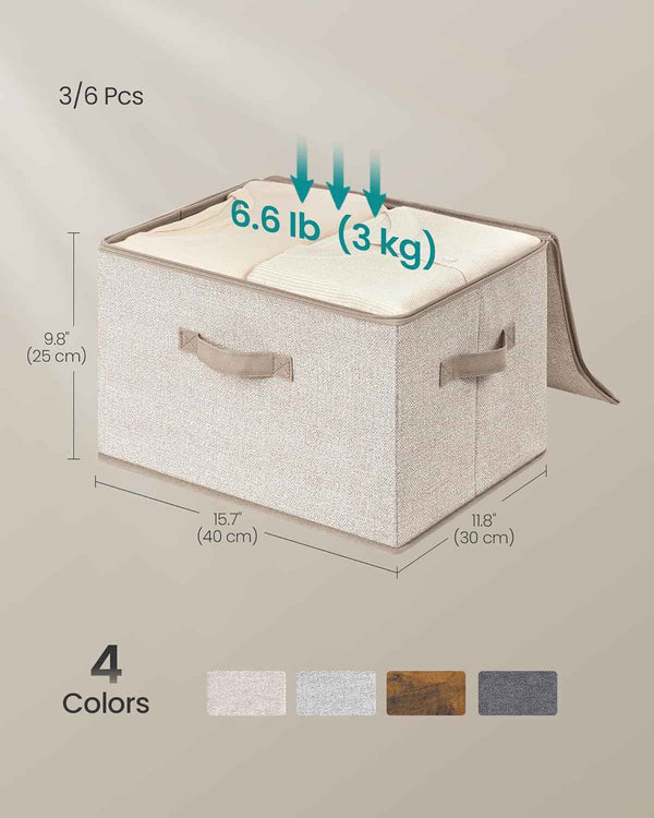 songmics foldable fabric storage organizer boxes set of 3 bins with lids and handles
