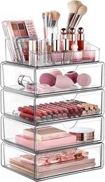 3 Tier Clear Makeup Organizer with Drawer for Countertop and Bathroom Vanity