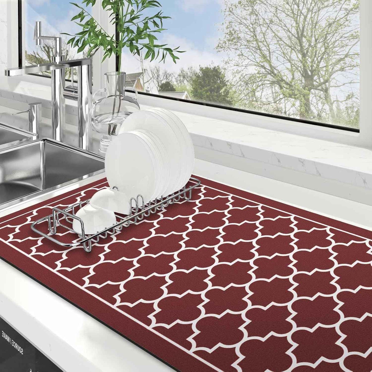 WISELIFE Dish Drying Mat Super Absorbent Drying Mat Large Dish Drying Mats for Kitchen Counter Easy Clean Dish Mat Kitchen Drying Mat15"x 18" Stylish Grey