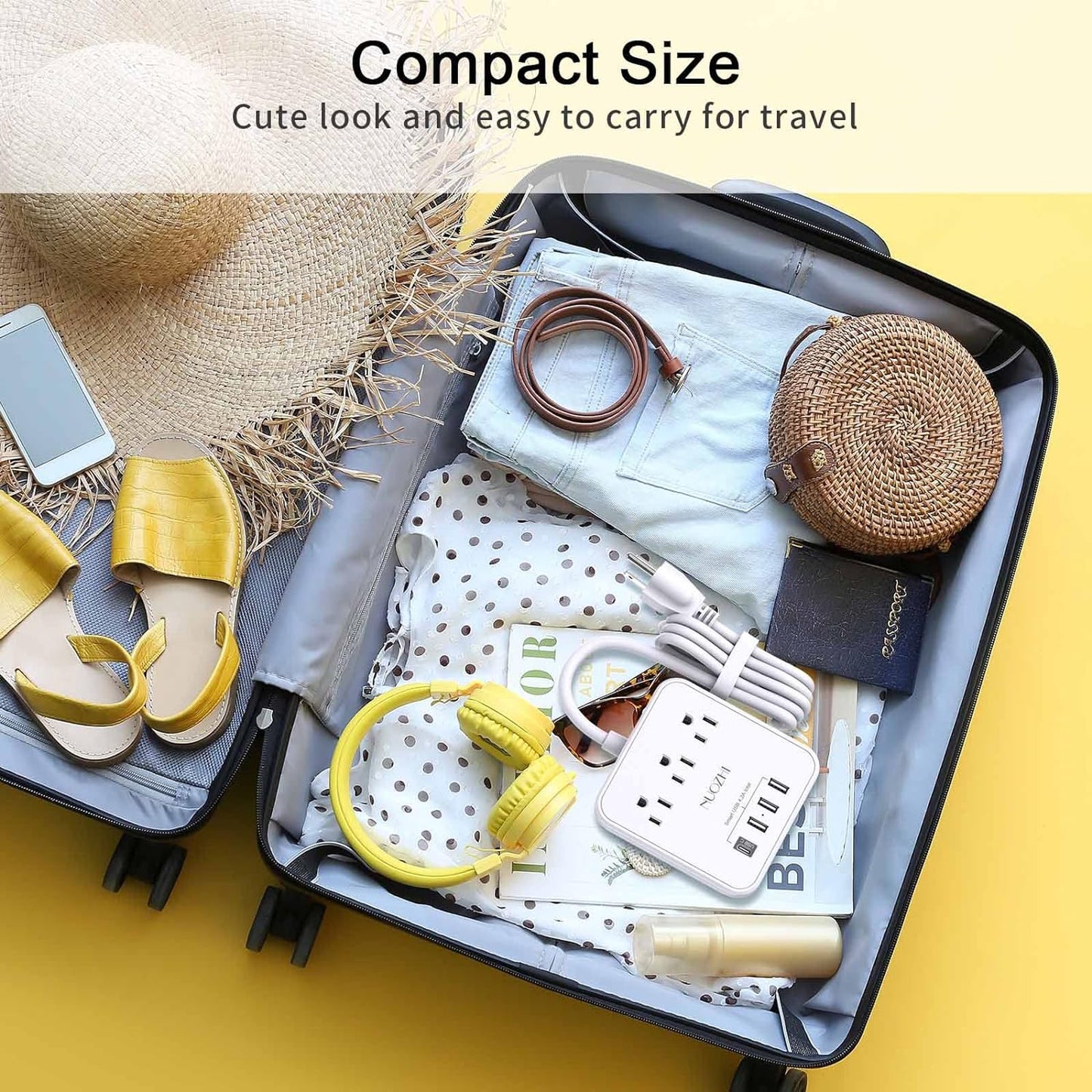 NUOZHI 6Ft Power Strip – Cruise Essentials Non-Surge Protector with 3 Outlets & 4 USB Ports (1 USB-C), ETL Listed Travel Charging Station