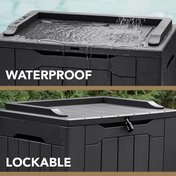 30 gallon resin deck box for outdoor storage and patio furniture