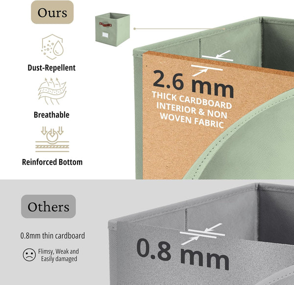 DECOMOMO Storage Bins, Sage Green, 6-Piece Set, 10.5" x 11"