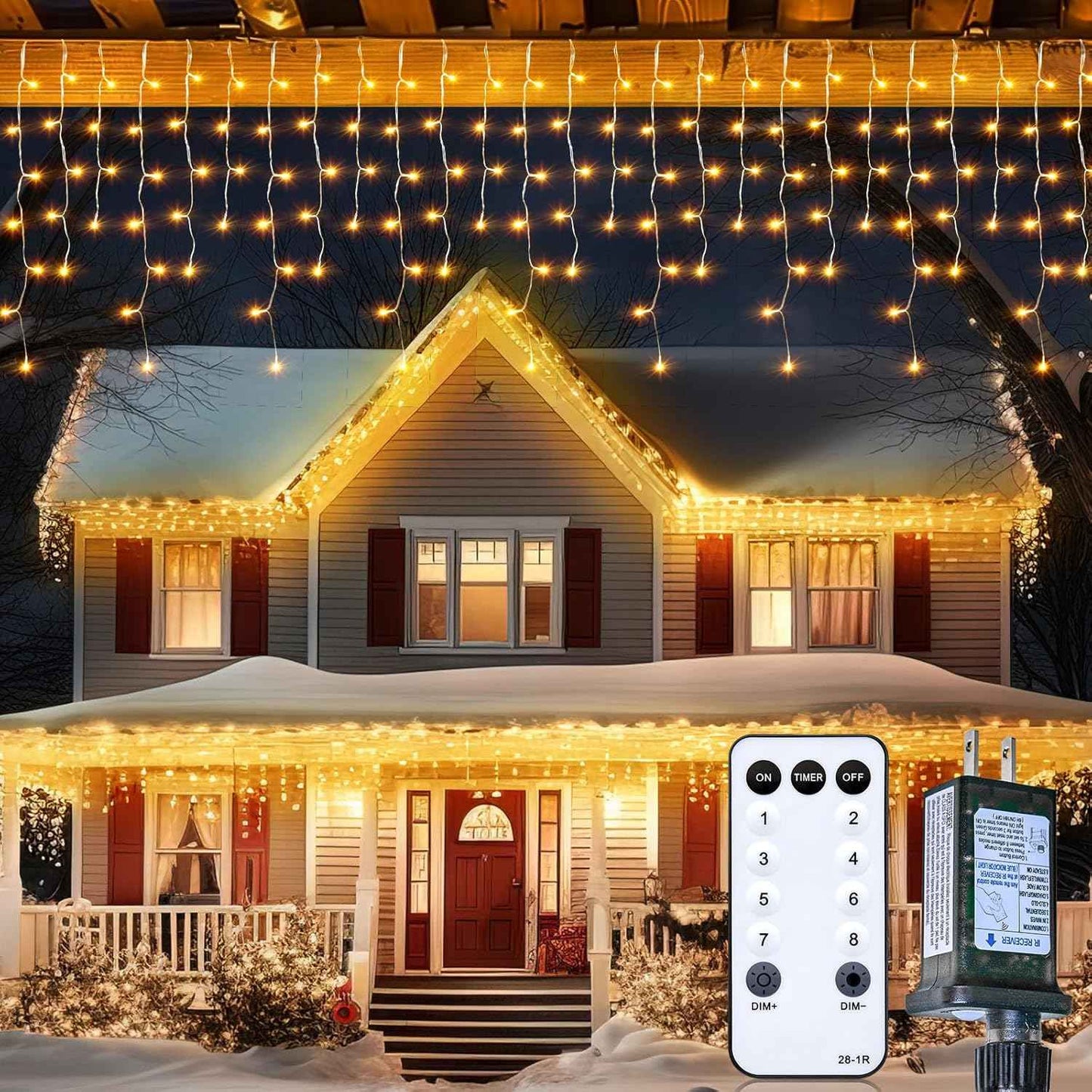 Brightown 40FT Warm White Icicle Christmas Lights, 432 LED Outdoor Waterproof String Lights with 81 Drops, 8 Modes, Timer, Connectable, Remote Included