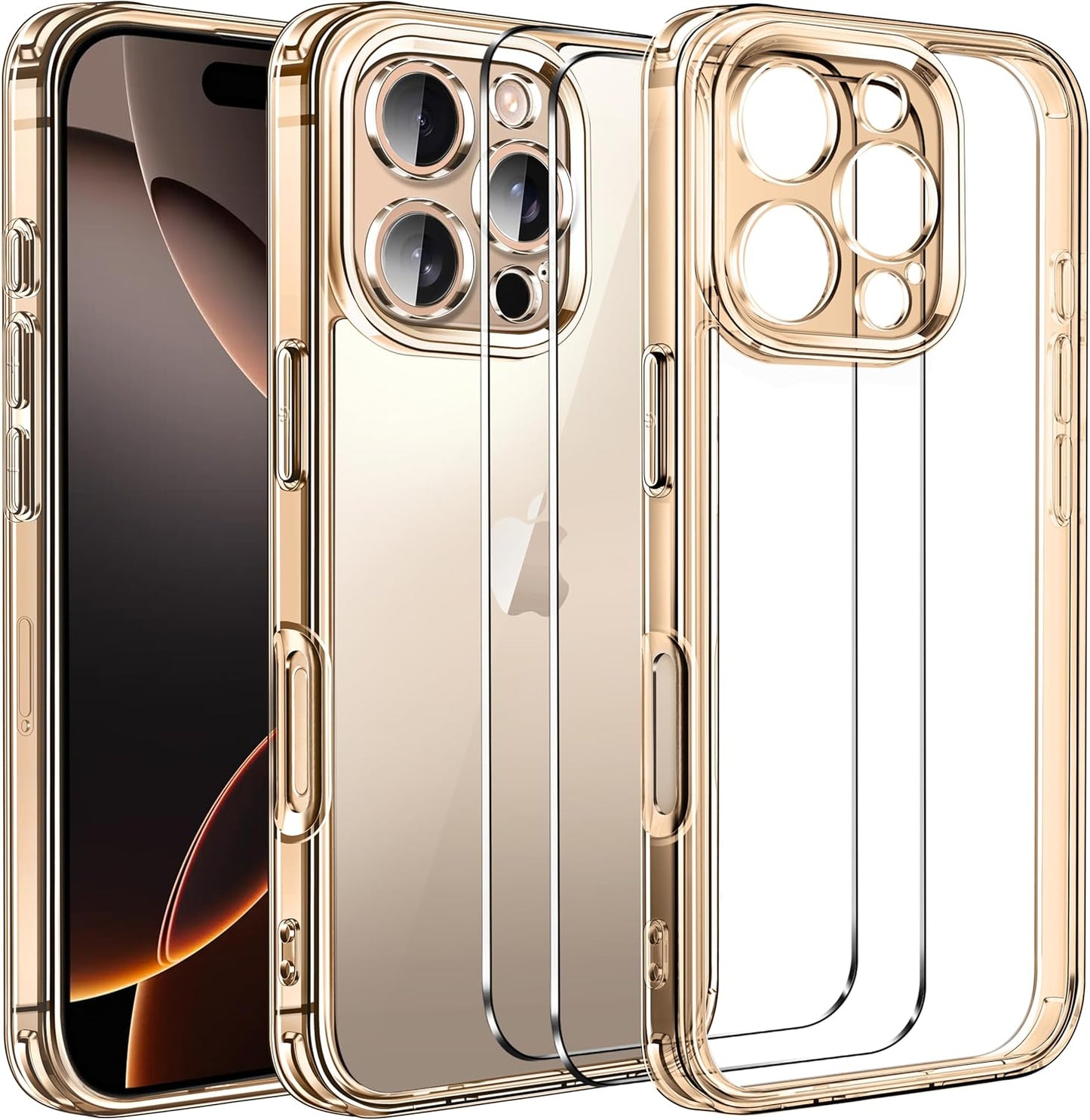 ivoler 3-in-1 Clear Case Designed for iPhone 17 Pro Max 6.9'' 2025 with 2 Pack Tempered Glass Screen Protector Full Camera Protection, Military Shockproof Hard Back Slim for 17 Pro Max Cover - Clear