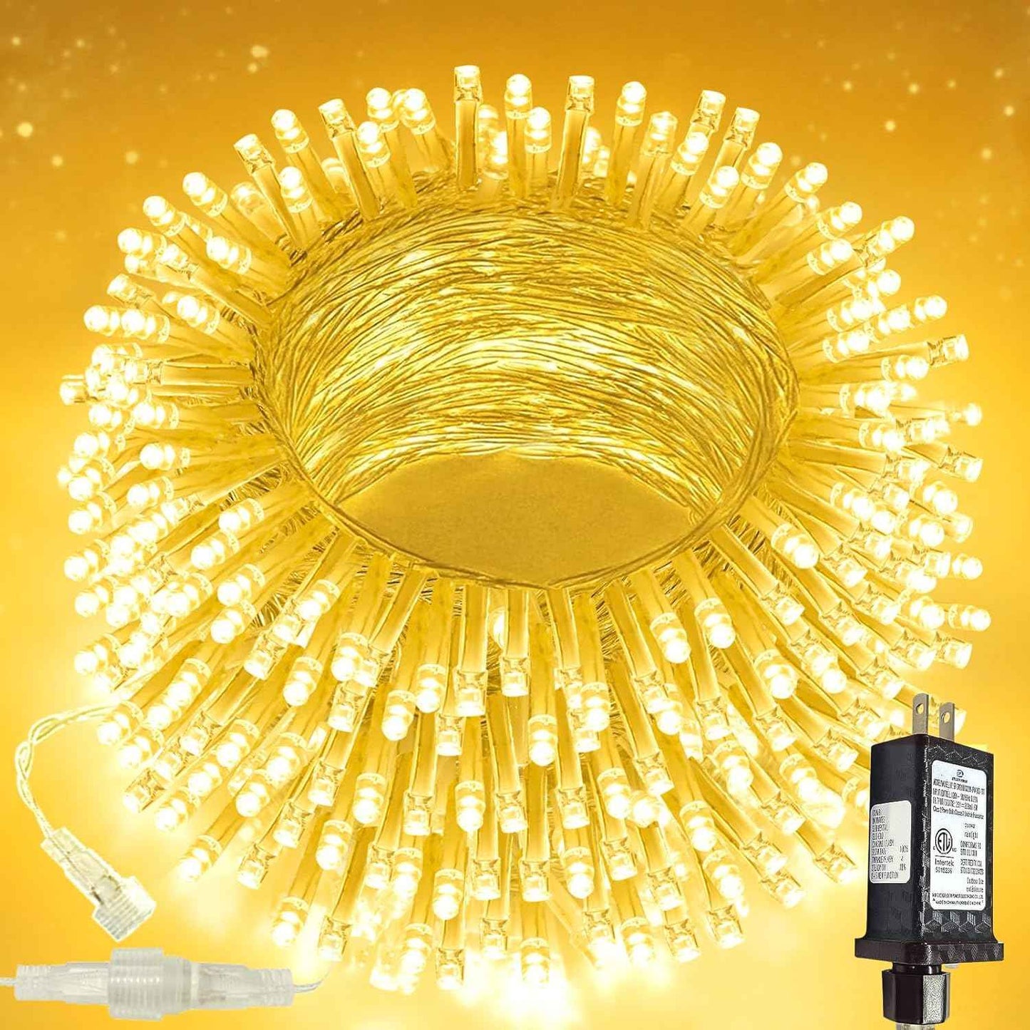 Connectable 200 LED Christmas String Lights, 66FT Warm White Indoor/Outdoor Waterproof Fairy Lights with Timer, 13 Lighting Modes, Clear Wire Plug-In Décor