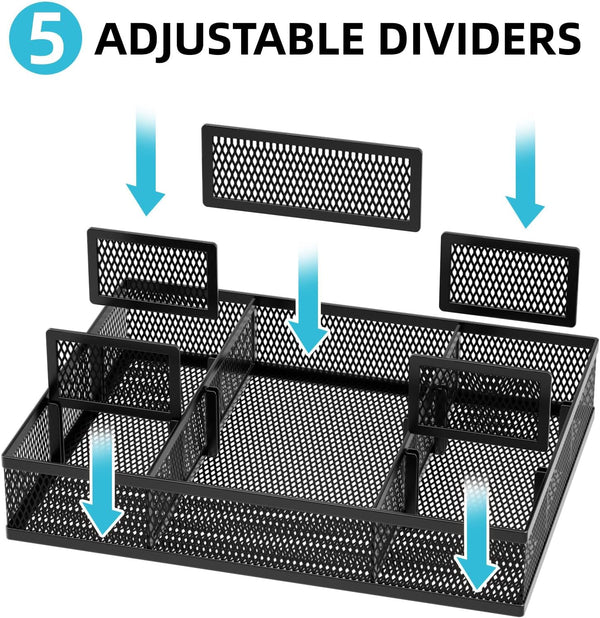 2 Pack Desk Drawer Organizer with Adjustable Compartments and 5 Dividers